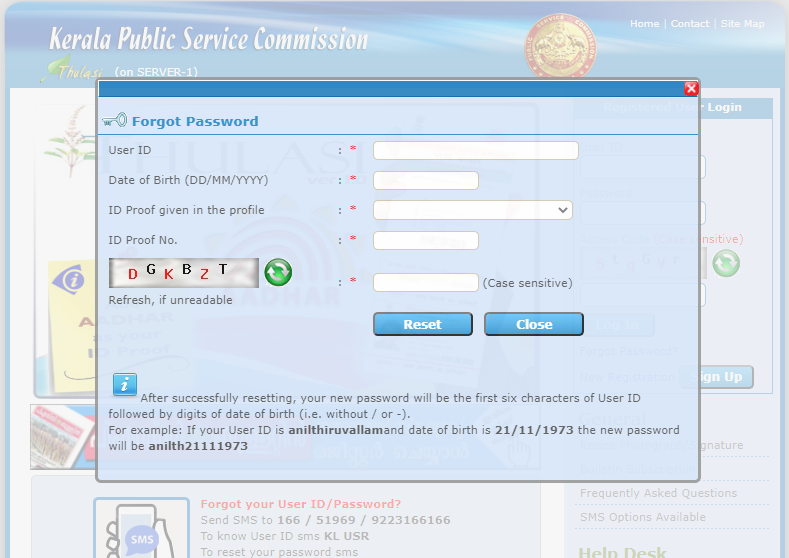 Retrieve Password on KPSC Login Portal