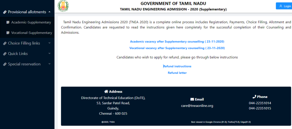 TNEA Vacancy Position College wise List 2021