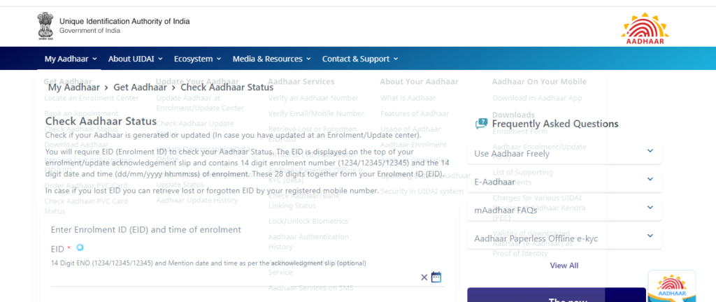 Aadhaar Appointment Status