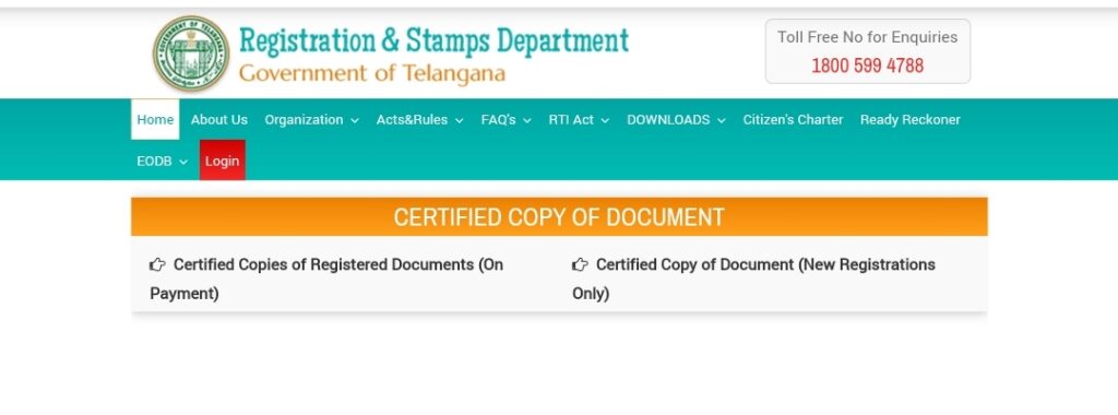 IGRS Telangana Download Certified Copy