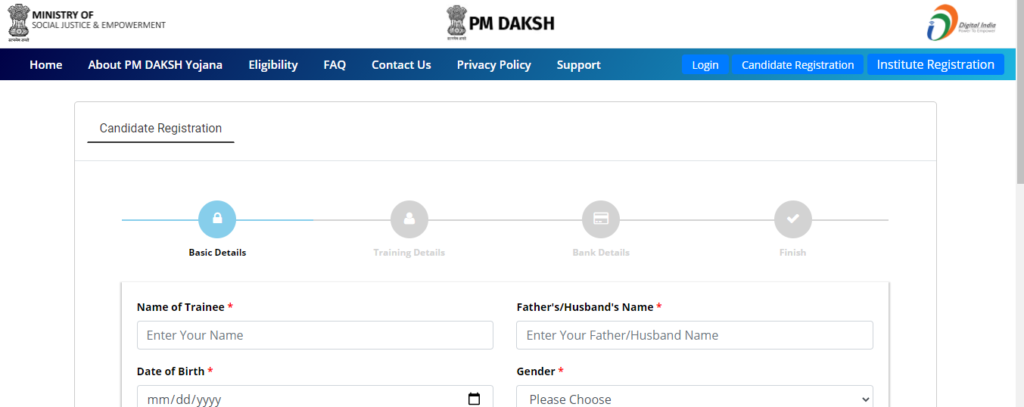 PM Daksh Yojana Candidates Registration