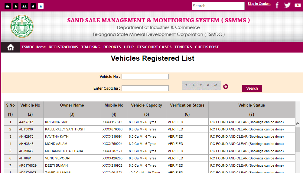 Vehicle Registered List 