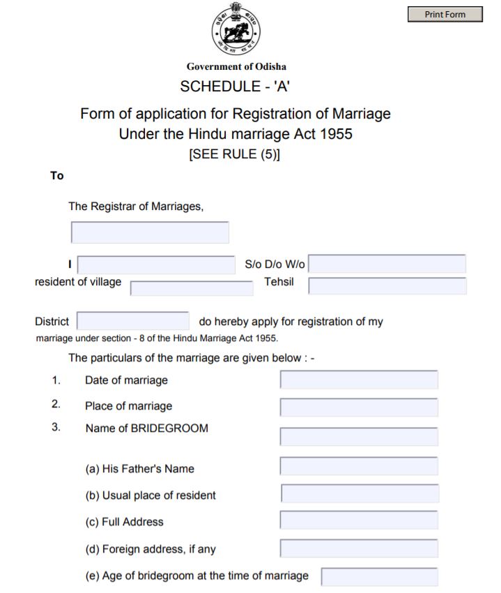 Odisha Marriage Registration Offline Application Procedure