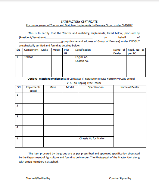 Form for Satisfactory Certificate