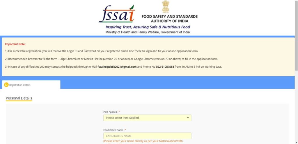 FSSAI Recruitment 2021 Application Procedure