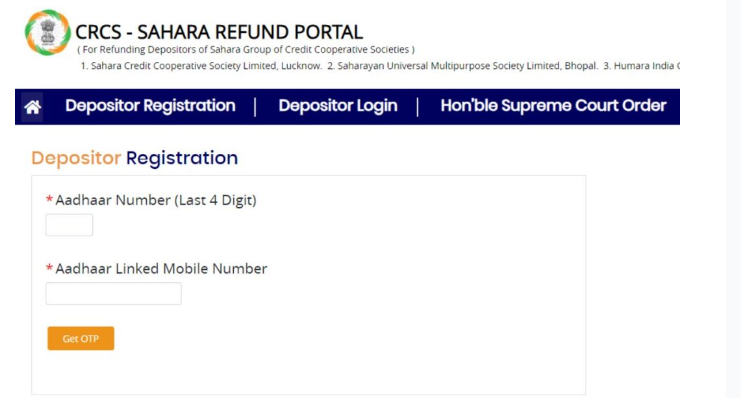 Sahara Refund Portal Registration